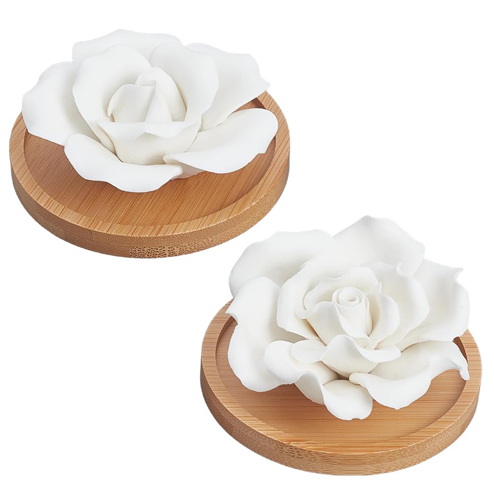 INFUNLY Diffusore di oli essenziali a forma di rose, in gesso, con base rotonda, 2 stili, set da 9,4 x 9,4 cm, per aromaterapia, per ufficio, casa, regalo