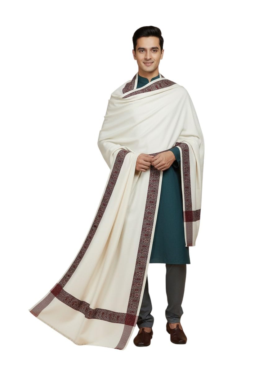 KAVIM White Wool Self Design Men's Shawl KA-SWL-24-picture-15
