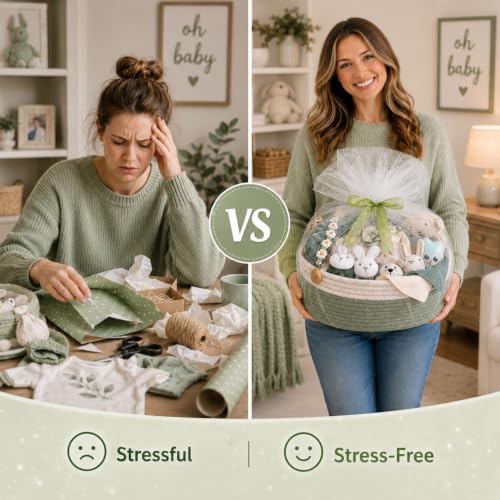 Image of Ultimate Baby Girl Gift Basket, Woodland Sage Green Newborn Essentials, Premium All-in-One Baby Shower Gifts for Expecting Moms with Floral Skirt, Swaddle, Diaper Caddy Organizer