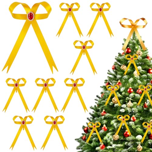 Image of 12 Pcs Gold Metal Bow Ornaments with Red Gem – 3.4x5.6 Clip-On Christmas Tree Bows, Elegant Gold Bow Decorations for Wreaths, Garlands, Weddings, Parties & Home Decor
