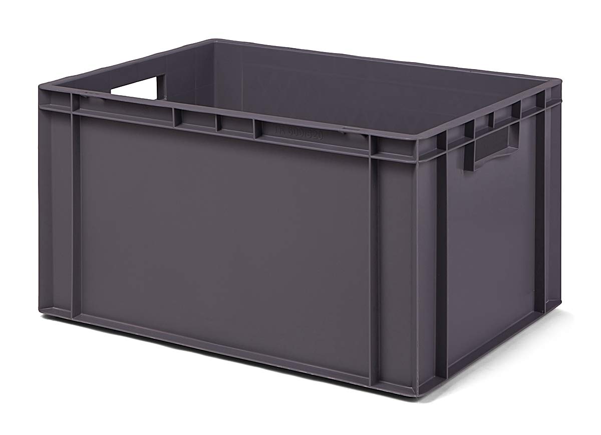 1a-TopStore 3 Stk. Transport-Stapelkasten TK632-0, grau, 600x400x320 mm (LxBxH), aus PP, Volumen: 61 Liter, Traglast: 60 kg, lebensmittelecht, made in Germany, Industriequalität
