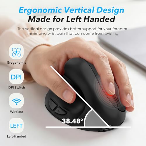 Image of Left Hand Ergonomic Vertical Wireless Mouse Type C Rechargeable 6-Btn Mice