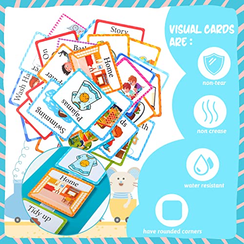 Visual 35 Pieces Schedule for Toddlers Autism Learning Materials Kids Routine Cards Visual Wall Planner, 2 Chore Chart Schedule Board for Home School, 2 Rough Strips, 35 Hook and Loop Dots(Cyan) - Image 5