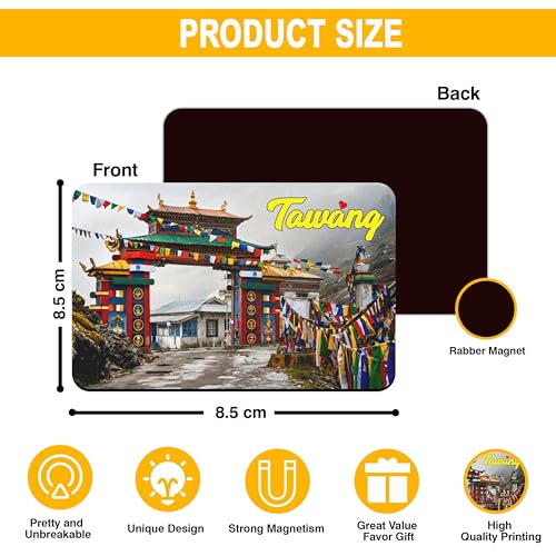 Image of Elegant Fridge Magnet with Themes |Rectangular Size Refrigerator Magnet with Magnetic Rubber Back | Pack of 1, 8.6cm X 5.4cm (Tawang)