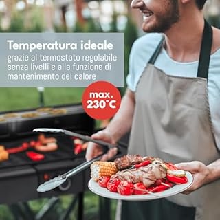 LEBENLANG 2in1 Griglia Elettrica Barbecue Elettrico - Incluso supporto & pinze per grigliare I Grill Elettrico Barbecue Elettrico da Esterno I BBQ Grande con Piedi da Balcone Graticola Arrosticini XXL