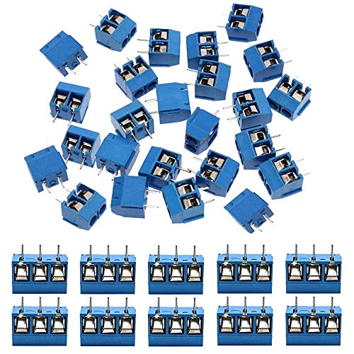 Asyduey 60 Piezas Paso de 5 Mm Conector de Bloque de Terminales de Tornillo de Montaje en PCB de 2 y 3 para (50 X 2, 10 X 3)
