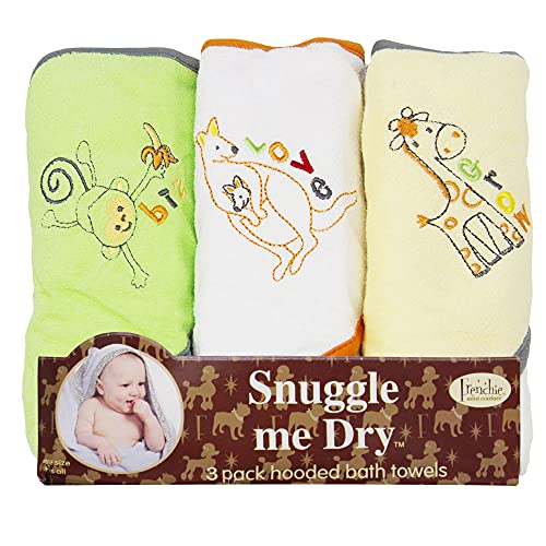 Image of Frenchie Mini Couture, Hooded Bath Towels for Babies, 80% Cotton/20% Polyester, Wild Animal Design Baby Bath Towel Set, Pack of 3