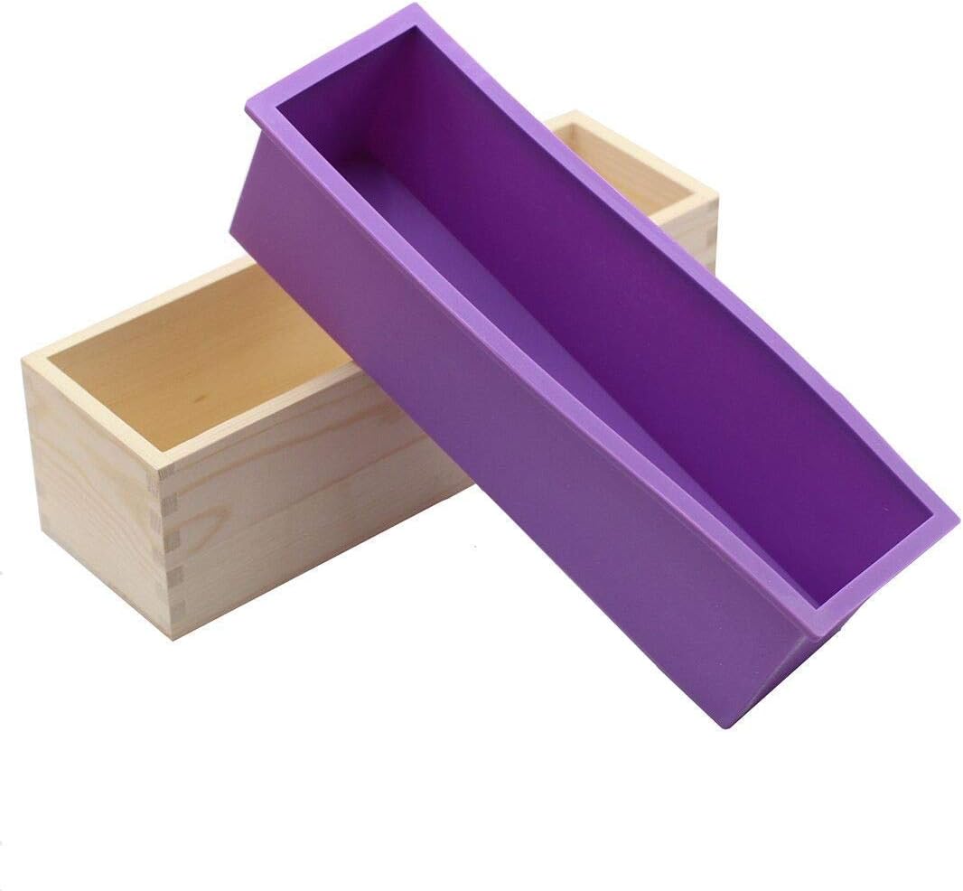 B&S FEEL Flexible Rectangular Soap Silicone Mold with Wood Box for Homemade 42oz Soap Produce