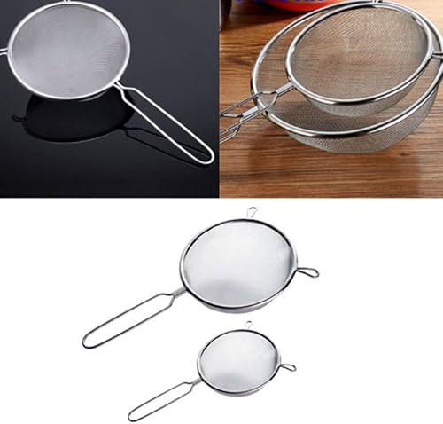 Miniatura 7 de HONMEET Cuchara coladora de acero inoxidable con cuchara coladora de mango largo para separación de aceite Malla de alta densidad para servir