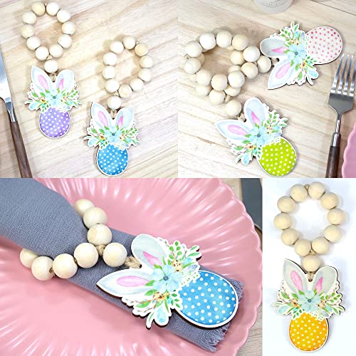 Qnneff Easter Bunny Napkin Rings Set Of 6 Easter Eggs Napkin Rings Easter Bunny Ear Napkin Rings Wood Beads Napkin Rings Cute Rabbit Ear Napkin Ring Holders Farmhouse Napkin Rings For Easter Decor #TOP3
