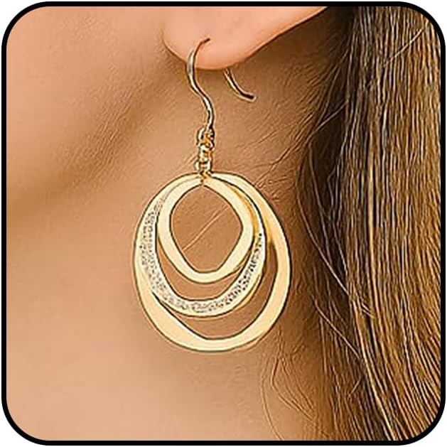 Gold Chunky Circle Dangle Earrings for Women Charm Hammered Geometric Hollow Round Hook Earrings Dainty Boho Disc Earrings Hypoallergenic Jewelry
