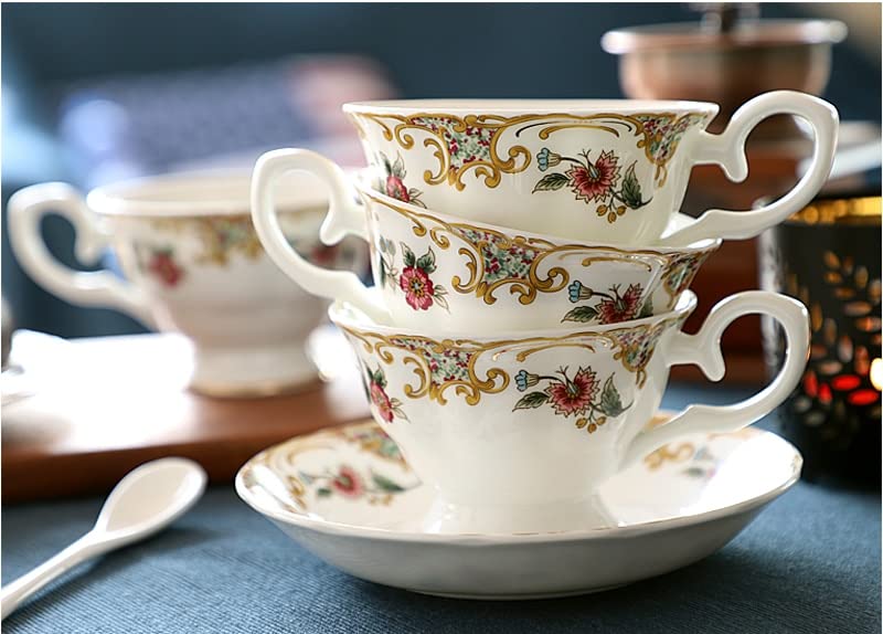 Inteligentny kubek Fine Bone China Cappuccino Cup ze spodkiem Szlachetny Latte Cup English Tasse Café Esspresso Filiżanki do herbaty mlecznej (kolor: 2 filiżanki 2 spodki)