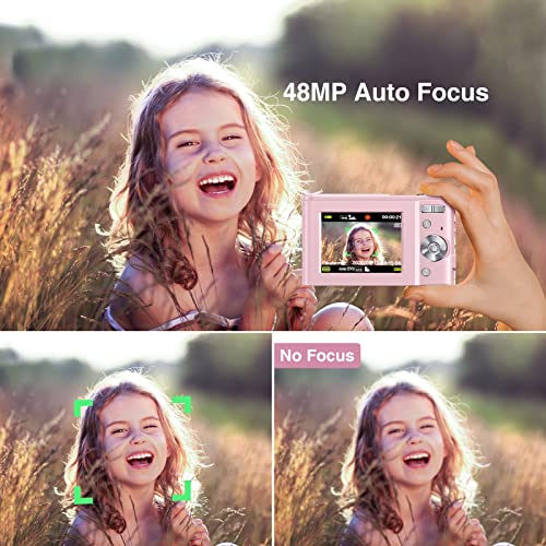 Digital Camera Auto Focus Point And Shoot Camera, Fhd 1080P 48Mp Kids Camera With 32Gb Memory Card,16X Zoom Vlogging Camera Small Digital Cameras For Kids Teenagers Students, Pink #TOP1
