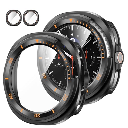 Fintie 2 Pack Case Built in Tempered Glass Screen Protector Compatible with Samsung Galaxy Watch 8 Classic 46mm 2025, Hard PC Case Overall Protective Cover, Black