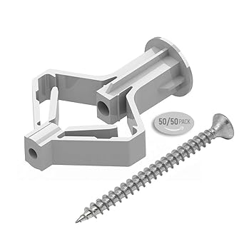 ALBO Drywall Anchor Kit Hollow Wall with Screws 100 pcs. (Grey Anchor 50pcs + Screws 50pcs) Plastic Hollow Wall Drilling Anchors with Screws Drywall Anchors Butterfly