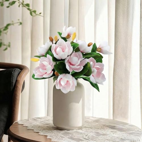 Image of Decor & More 2 PCS Artificial Flowers Bunch - Silk Magnolia Bouquet Long Stem for Vase | Artificial Flower for Decoration | Long Artificial Flowers for Big Vase, Home & Wedding Decor (Without Pot)