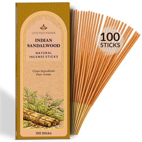Natural Sandalwood Incense Sticks 100 Sticks Organic Insence Non Toxic No Charcoal Clean Burning Handmade from Upcycled Flowers Positive Vibes Inscent Calming Aroma