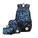 Produktbild Mioy 3 Teile Set Jugendliche Schultasche Canvas Printing Rucksack Männer Schulrucksack Jungen 15 Zoll Laptop Backpack (Blau)