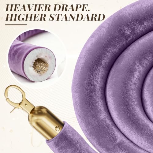 Image of 4PCS Lavender Velvet Stanchion Ropes 5 Ft Crowd Control Ropes Barrier with Gold Hooks for Party Supplies,Photobooth Accessories, Prom,Birthday,Business,Wedding, Museums(Light Purple)