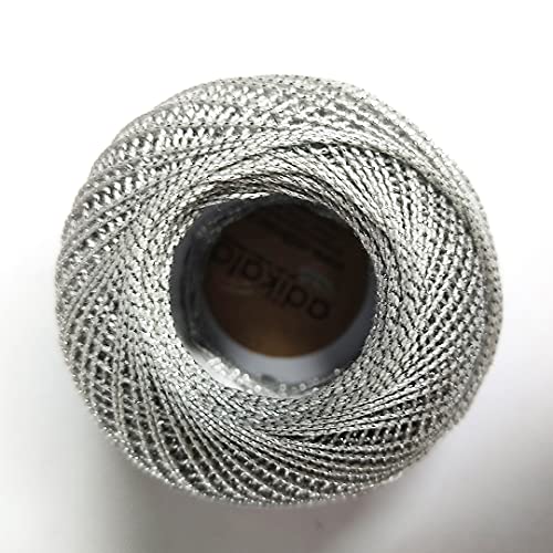 Image of Adikala Metallic Cotton Tatting Shuttle,Crochet Dori Balls for Knitting, Weaving, Embroidery and Craft Making (Set of 4)- 100GMS (Silver)