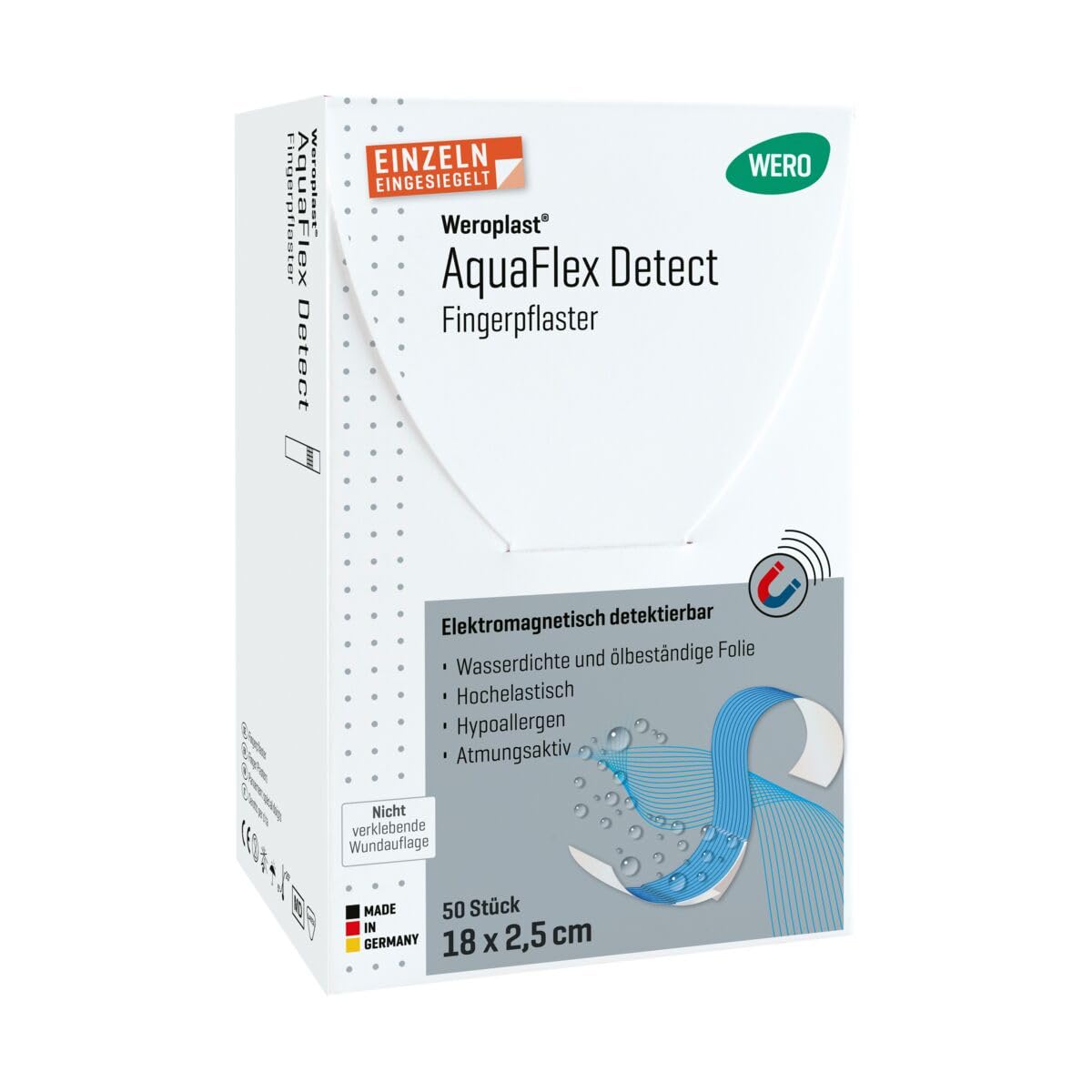 WERO Weroplast® AquaFlex Detect Fingerpflaster 18 x 2,5 cm, 50 Stk/Pkg