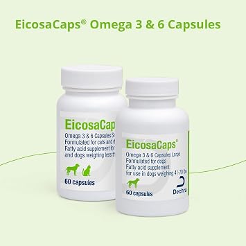 EicosaCaps Omega 3 & 6 for Dogs and Cats Under 40 lbs, 60 Capsules | Fatty Acid Supplement for Dogs and Cats Weighing less than 40 lbs; Packaging May Vary