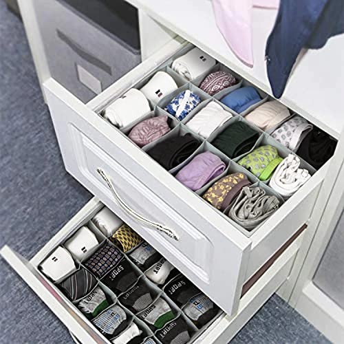 Image of HOKIPO Fabric Undergarment Clothing Organizer Storage Box For Drawers Bra Panty Socks Tie Lingerie Organizer For Wardrobe, 18 Grid, Pack Of 2 (In-333-Gry*2), Blue-Green