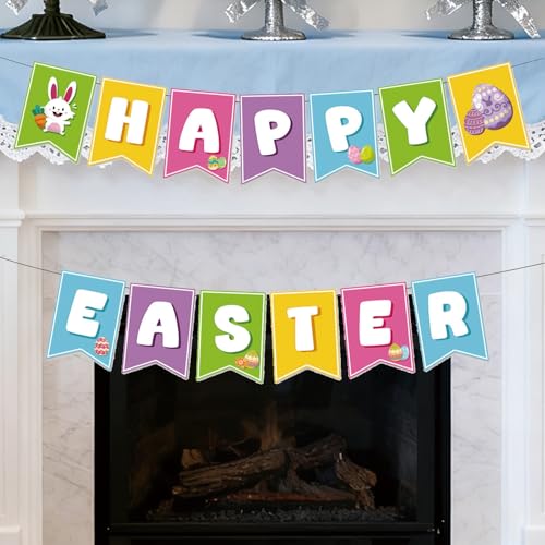 Image of Happy Easter Banner for Easter Party Decorations Indoor Outdoor Egg Bunny Hanging Decor