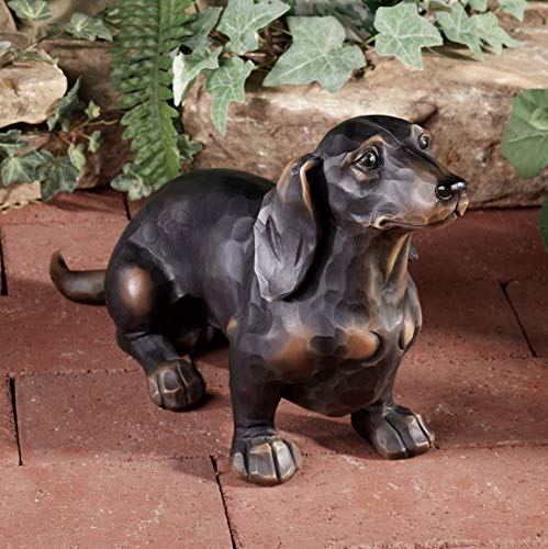 Estatua de perro salchicha de resina negra 17 in miniatura 2