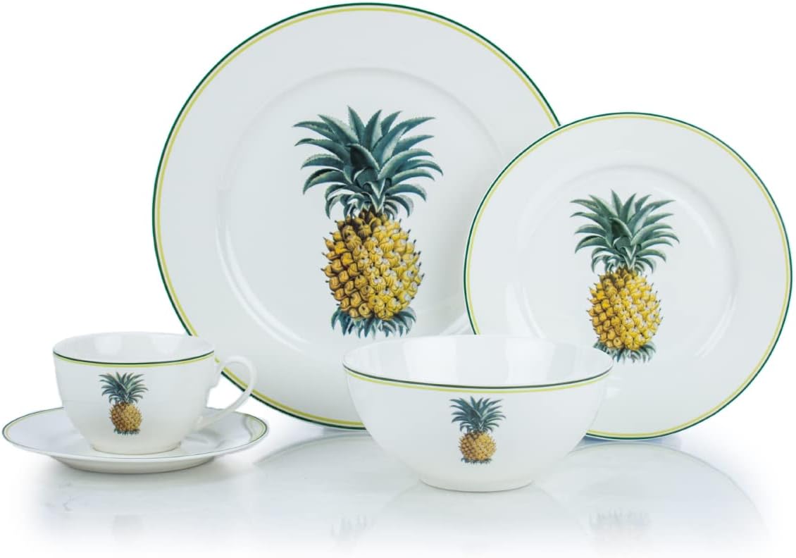 Everything Kitchens 20-Piece Porcelain Dinnerware Set | Pineapple