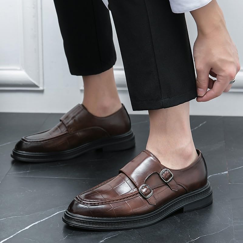 Men's Orthopedic Leather Shoes Mens Double Monk Strap Fashion Luxury Slip on Formal Business Oxford Shoes Height Increasing Non-Slip Softsole Walking Oxford Shoes2