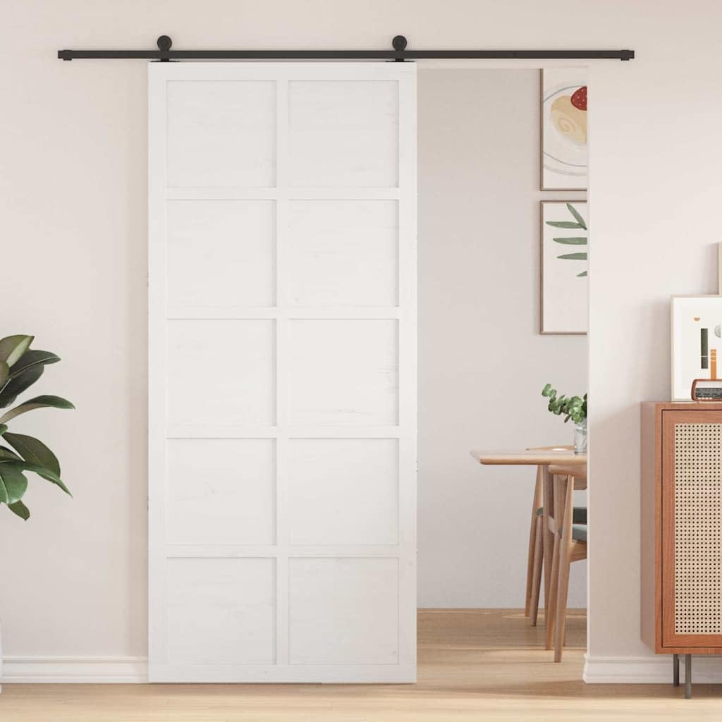 vidaXL Porta del fienile Bianco 90 x 2,5 x 208 cm Pino massello, Divisorio rettangolare per soggiorno, stile moderno con porta a soffietto, in legno di pino per decorare casa
