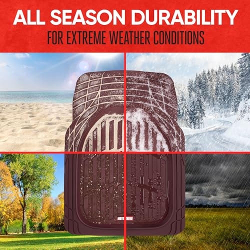 Image of Motor Trend FlexTough Floor Mats for Cars, Burgundy Deep Dish All-Weather Car Mats, Waterproof Trim-To Fit Automotive Cars Trucks SUV, Universal Liner Accessories
