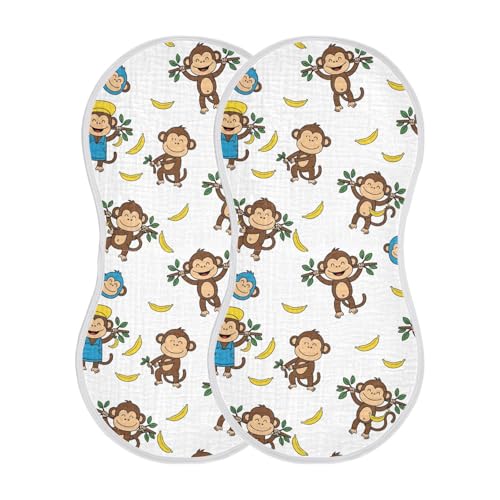 2 Pack Muslin Burp Cloths Monkey Banana White Cotton Baby Burp Cloths Ultra Absorbent Soft Thick Burping Cloth for Newborn Must Haves, Large 22