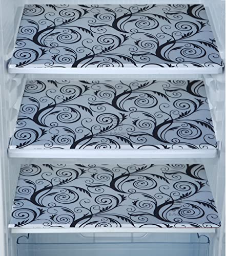 Image of Waterproof PVC Refrigerator Drawer Mats /Multipurpose Mat /Fridge Mats Set of 3 Pcs (Floral Black, Size - 17.5X11.5 Inch)