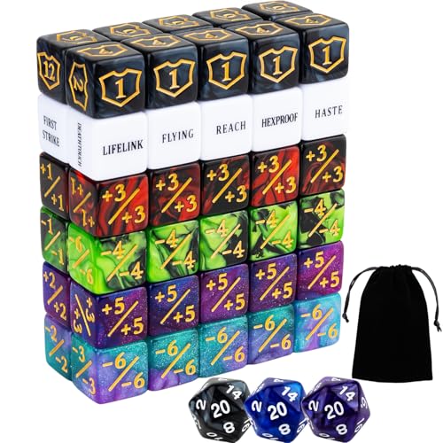 63 Pieces MTG Dice Counters Bulk Ability Keywords MTG Tokens Shield Life Counter 6 Sided Dice Set for Magic The Gathering,TCG,Cards Gaming Accessories by LAMJAM - Used condition - US$16.14