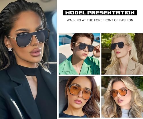 HYLLE Fashion Oversized Square Sunglasses Women Aviator Vintage Punk Retro Trendy Large Eyewear Shades Sun Glasses2