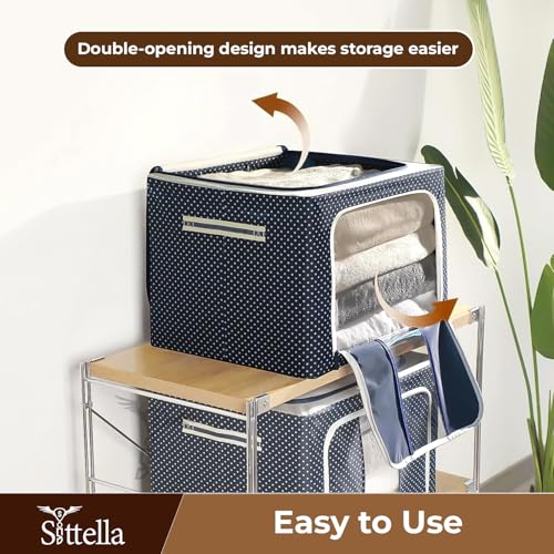 Image of SITTELLA Pack of 04 Wardrobe Organizer Box, 24 Litres (40 x 30 x 20 cm), Foldable Clothes Storage with Zipper & Handle, Blue