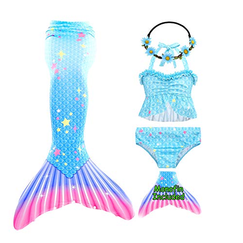 Fishtailfun Mermaid Swimsuit Costume Cosplay Mermaid for Swimming for Girls, Princess Bikini Set