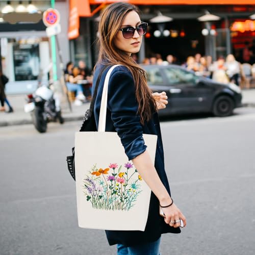 Image of Embroidery Kit Canvas Tote Bag, Hand Embroidery Kit with Floral Pattern for Beginners, Cross Stitch Kits for Adults, Arts and DIY Crafts Kits, Embroidery Starter kit with Embroidery Bag and Tools