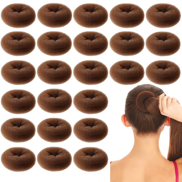 24 Pcs Large Donut Hair Bun Maker Kit for Dance & Special Occasions - Create Perfect Buns Easily, Hair Donut Bun Maker Tool Set for Women Long Thick Hair Shaper Accessories (Size L / 3.54 Inch,Brown?