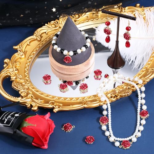 SUNNYCLUE 1 Box 24Pcs Valentines Day Rose Connectors Rose Flower Charms Bulk Alloy Gold Mini Red Floral Love Linking Connector Charm for jewellery Making Charms DIY Necklaces Earrings Wedding Craft - Image 4