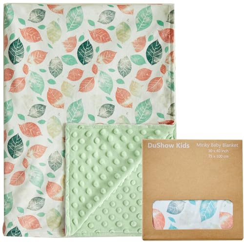 Image of DuShow Leaf Baby Blanket for Girls - Ultra Soft Double Layer Minky Blanket with Dotted Backing, Lightweight Receiving Swaddle for Newborns & Toddlers, Nursery, Stroller, Carseat-30x40 Inches