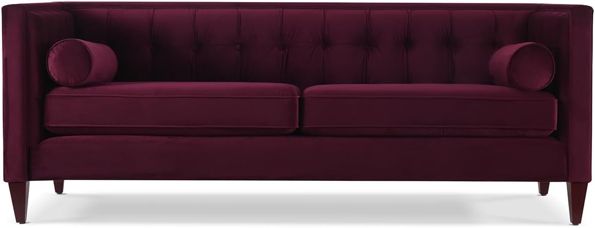 Jennifer Taylor Home Jack 84" Modern Tuxedo Tufted Sofa, Burgundy Velvet