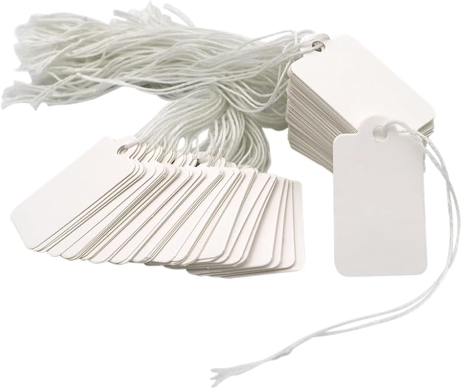 jijAcraft 500Pcs White Price Tags with String Attached,Paper Blank Labeling Tags,Small Price Display Tags with String,Strung Marking Tags,Writable Price Tags for Retail,Clothing,Jewelry (1.8" x 1")