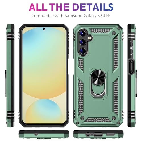 Image of for Samsung Galaxy S24 FE Case with Screen Protector, Military Grade Rugged Shockproof Galaxy S24 FE 5G Heavy Duty Protective Cover for Samsung S24 FE Magnetic Ring Kickstand Phone Case (Green)