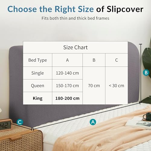 Image of Cotton Blend Moisture Wicking Bed Headboard Cover For King Size, Snug Fit Head Board Covers For Beds, Breathable And Washable Double Bed Back Cover, Universal Fit Headboard Slipcover (Grey)