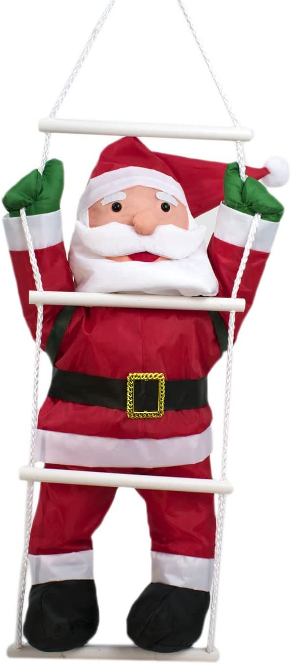 TIENDA EURASIA® Colgante Papa Noel con Escalera - Adorno Navidad Papa Noel Interior - Exterior - Decoracion Navidad Casa