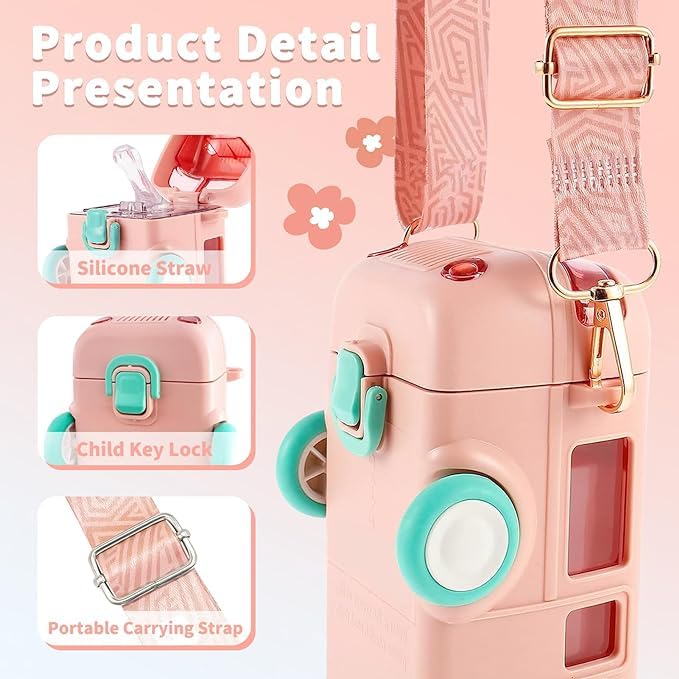 Atarangi Water bottle For Girls, Boys and Kids (Bus Style Water Bottle 500ml Pink) 2