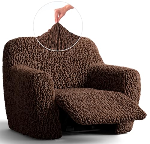 PAULATO BY GA.I.CO. Recliner Cover - Stretch Recliner Slipcover - Shiny Velvet Reclining Chair Cover - Soft Chair Slipcovers for Pets and Kids - Easy to Clean Furniture Protector - Goffrato - Brown